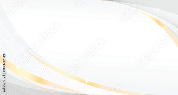 Fototapeta White shiny gold luxury elegant royal background with wavy flowing 3d for business presentation banner with modern look