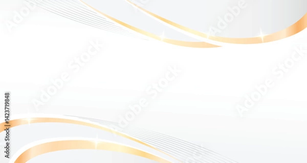 Fototapeta White shiny gold luxury elegant royal background with wavy flowing 3d for business presentation banner with modern look