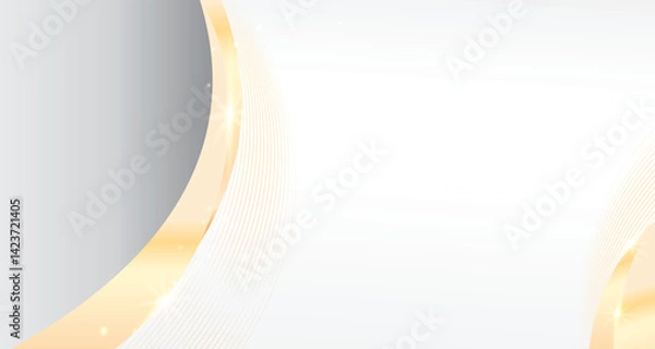 Fototapeta White shiny gold luxury elegant royal background with wavy flowing 3d for business presentation banner with modern look