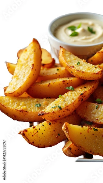 Fototapeta Crispy Golden-Brown Potato Wedges Isolated on Transparent Background for Food Packaging and Restaurant Menus