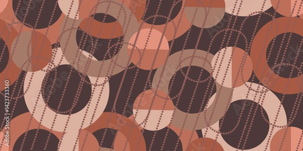 Obraz Bold overlapping circles with subtle textures and stitched lines, in a rich Mocha Mousse color palette. Seamless vintage design for fabrics, wrapping paper, or stylish backgrounds