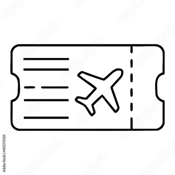 Fototapeta Outline icon of a boarding pass or airplane ticket with a plane symbol, representing air travel, booking, or flight information.