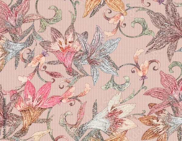Fototapeta Soft Floral Design with Harmonious Colors and Leaf Details