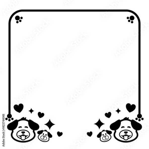 Fototapeta black line square frame have heart with cute dog and sparkle