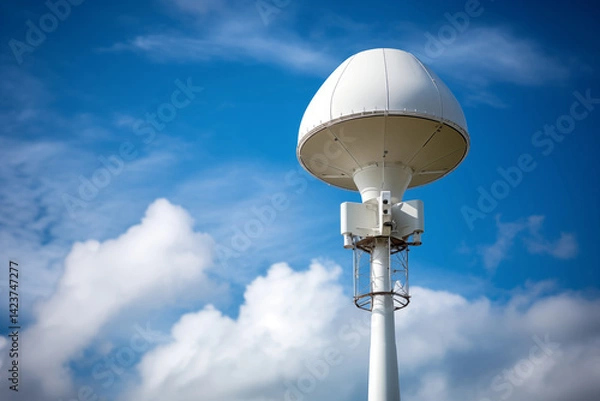 Fototapeta Weather Radar Dome on Tower with Cloudy Sky Background
