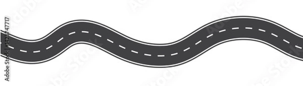 Fototapeta Wavy winding curves roads and horizontal path. Horizontal asphalt road template. Flat vector illustration isolated on transparent background. 
