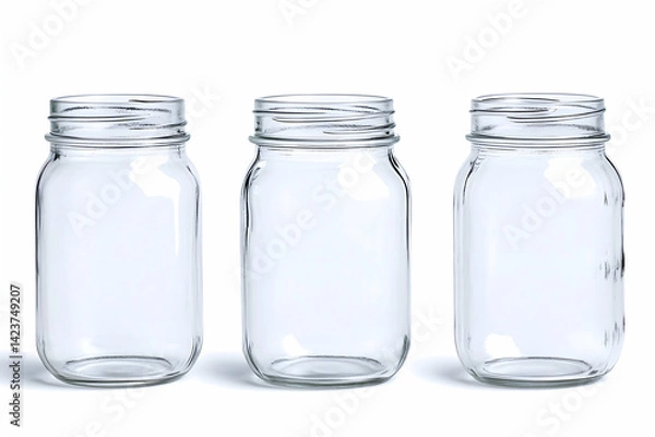 Obraz Three empty glass jars isolated on white background