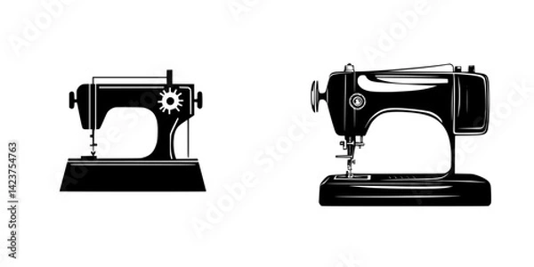 Fototapeta Icon set featuring vintage sewing machines designed in a minimalist style for creative projects and applications