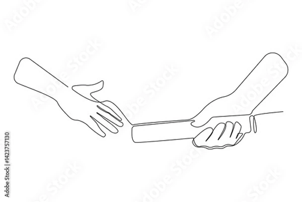 Obraz Hands passing the baton in a relay race continuous line art drawing. Vector illustration.