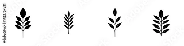 Fototapeta Stylish icon set featuring various leaf designs in simplistic black silhouettes