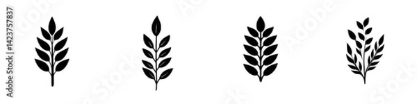 Fototapeta Icon set featuring various leaf designs in black silhouette suitable for digital and print applications