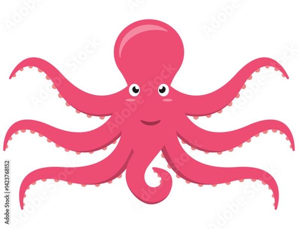 Obraz A cute cartoon with a cheerful pink octopus and eight vibrant tentacles, brightening scenes