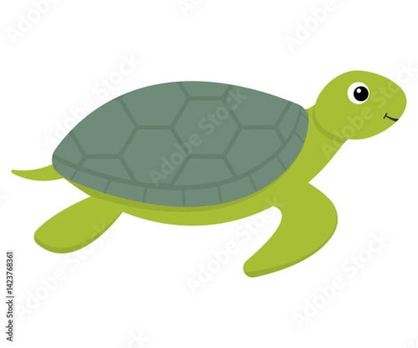 Obraz Adorable and Cute Cartoon Turtle Swimming Playfully in Clear Blue Water of the Ocean