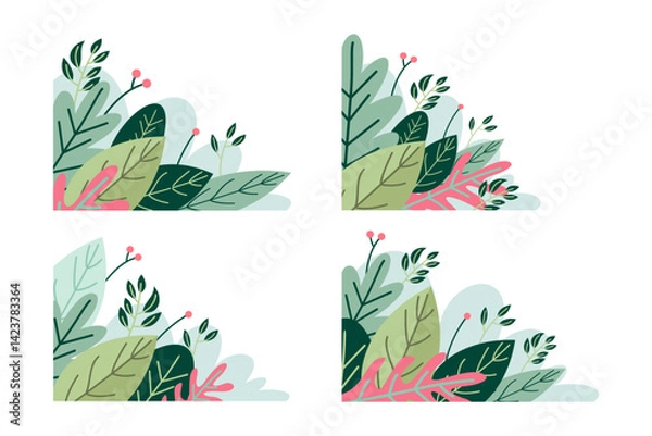 Fototapeta Tropical exotic summer corner border frame template set Vector design illustration