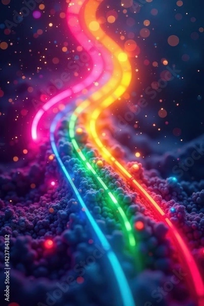 Obraz Intertwined, luminous rainbow streaks Dynamic, abstract color field , bright, art, wave