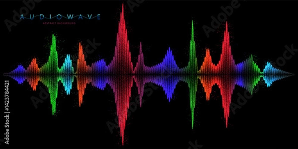 Fototapeta Abstract sound equalizer color dots data. Music digital equalizer visualization. Banner  sound, voice  background.