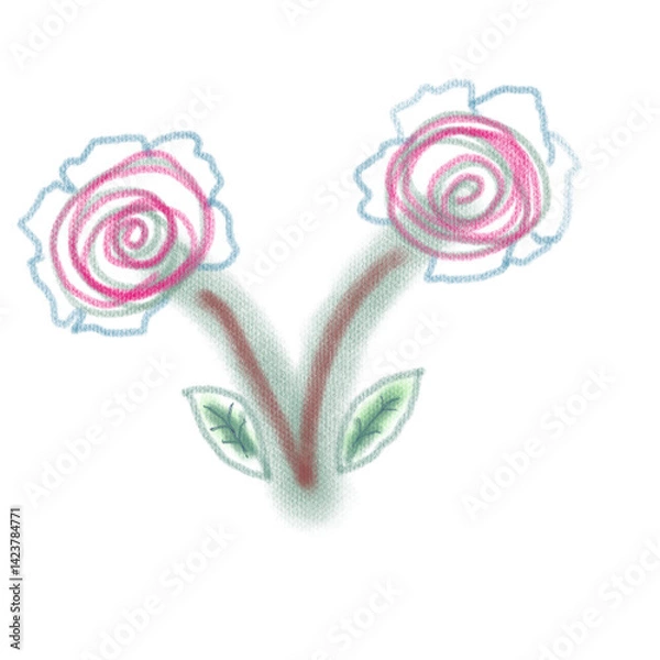Obraz pink rose on white background sketch colours 