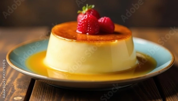 Obraz Golden brown caramelized sugar, creamy vanilla custard base, recipe, topping, food