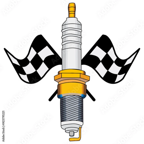 Obraz Illustration of Spark Plug with Checkered Flags
