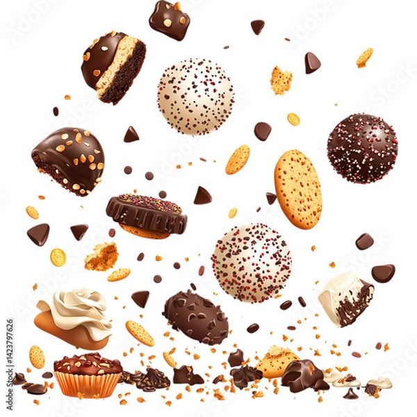 Fototapeta Chocolate desserts sweets cookies truffles pastries background for food photography and product promotion use on transparent background