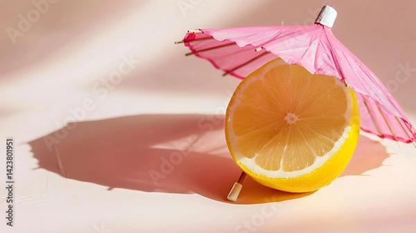 Obraz Half of lemon with pink umbrella on top 