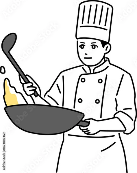 Obraz 中華鍋を振るってチャーハンを作る男性の料理人