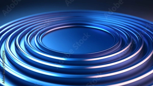 Fototapeta Abstract concentric blue metallic circles, creating a depth effect