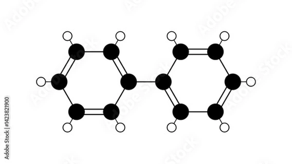 Fototapeta biphenyl molecule, structural chemical formula, ball-and-stick model, isolated image aromatic hydrocarbon