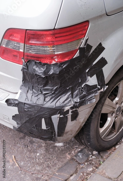 Fototapeta Crashed Car Fixed WIth Duct Tape