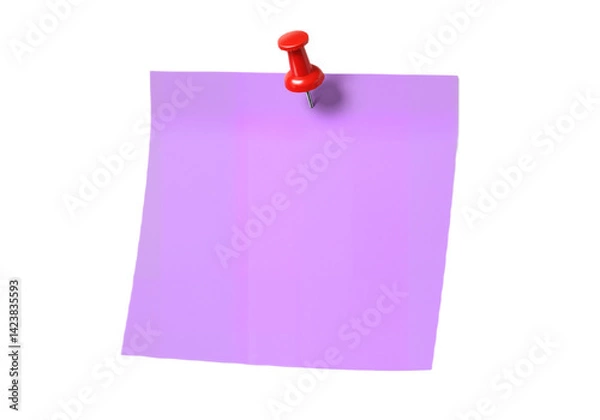 Obraz Purple sticky post-it note with red pushpin isolated on transparent background