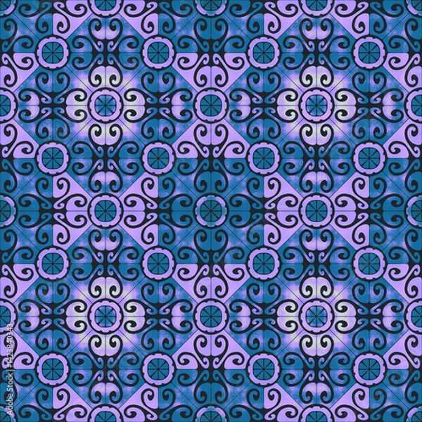 Fototapeta Geometric tile background, circle and square mosaic pattern, tiled motif background