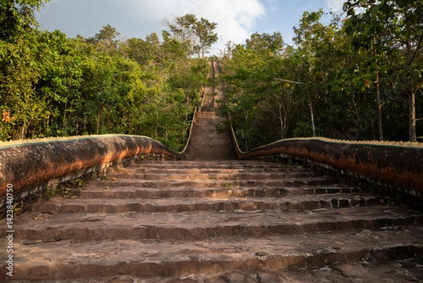 Obraz Access stairs to Wat Phousalao temple near Pakse, Laos, Champasak