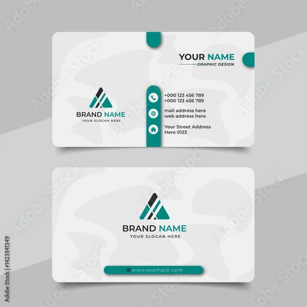 Fototapeta Creative modern green business card design  name card corporate visiting card and simple clean template vector design