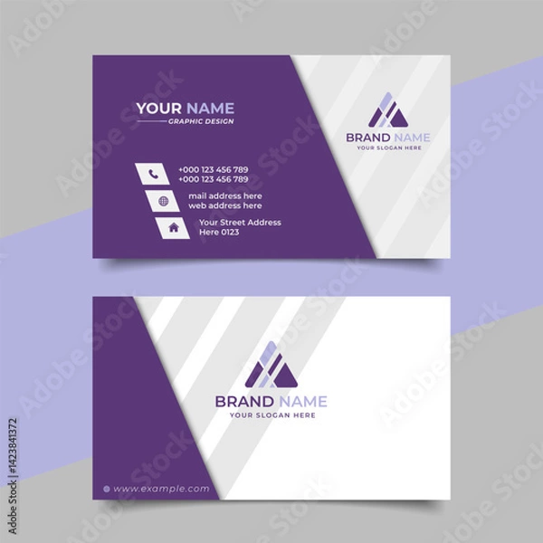 Fototapeta Creative modern purple business card design  name card corporate visiting card and simple clean template vector design