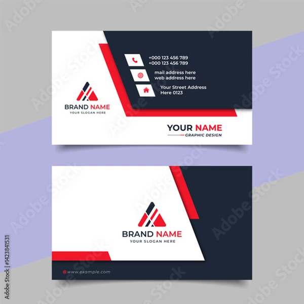 Fototapeta Creative modern red business card design  name card corporate visiting card and simple clean template vector design