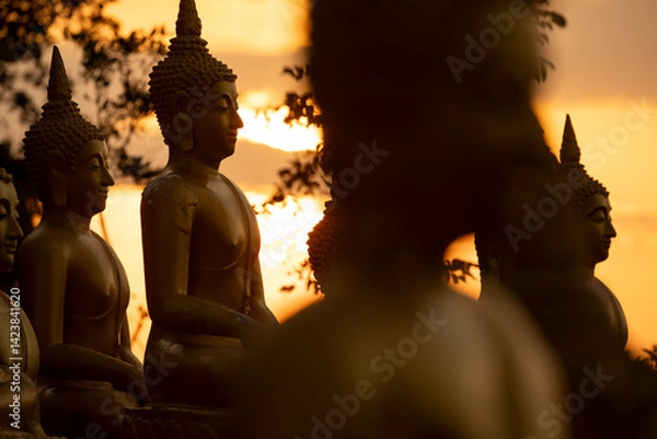 Obraz Backlight golden buddha statues at the Wat Phousalao temple, near Pakse, Champasak, Laos