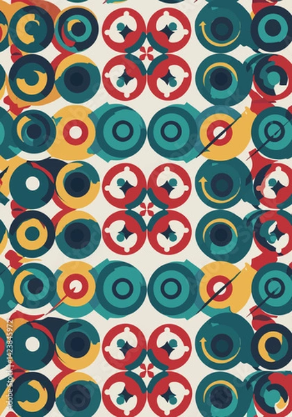 Fototapeta Abstract pattern of overlapping circles in various colors on an offwhite background