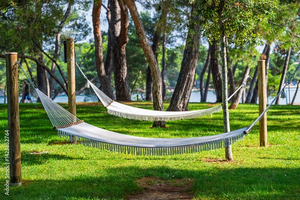 Fototapeta recreation area - hammocks