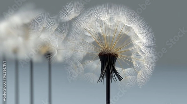 Fototapeta Closeup of a dandelion seedhead in field