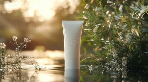 Obraz white cream tube on nature background, hand cream, luxurious atmosphere. 