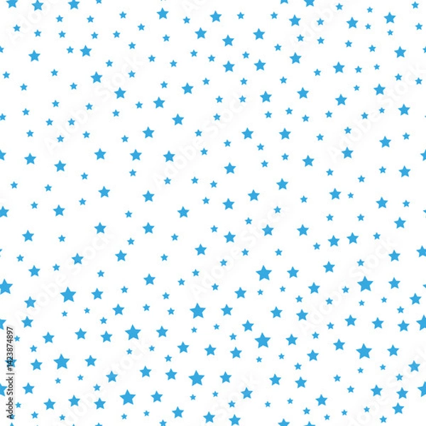 Fototapeta Star pattern. Seamless vector background - blue, gray and white five-pointed stars on white backdrop