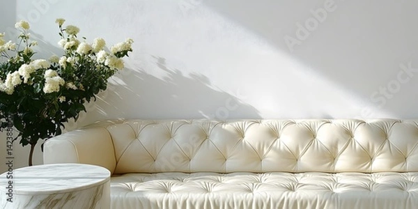 Fototapeta Leather Couch with Marble Table