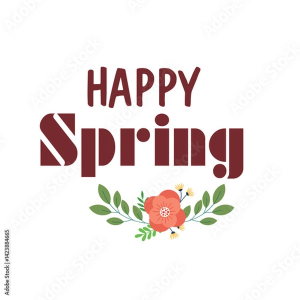 Obraz Happy Spring: Bold Typography with Vibrant Floral Accents