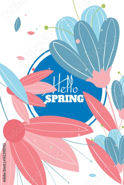 Obraz Hello Spring: Colorful Floral Design with Bold Blue and Pink Accents