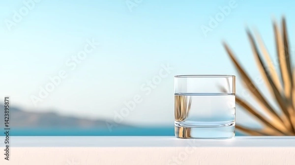 Fototapeta Glass of Pure Mineral Water by the Ocean