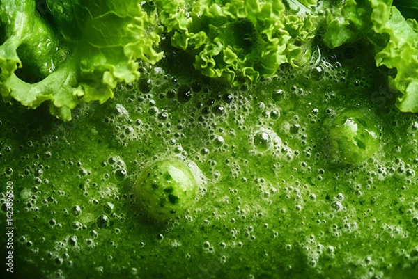 Obraz close-up of a green smoothie with leafy greens (wellness),