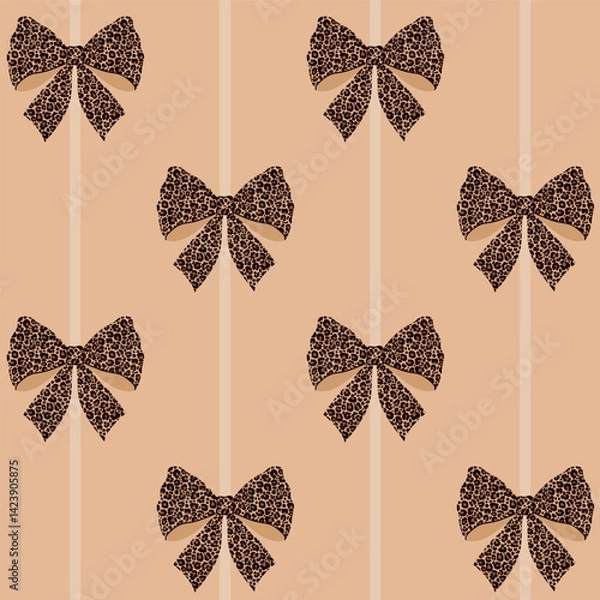 Fototapeta Seamless pattern of leopard print bows and stripes on sand background.
