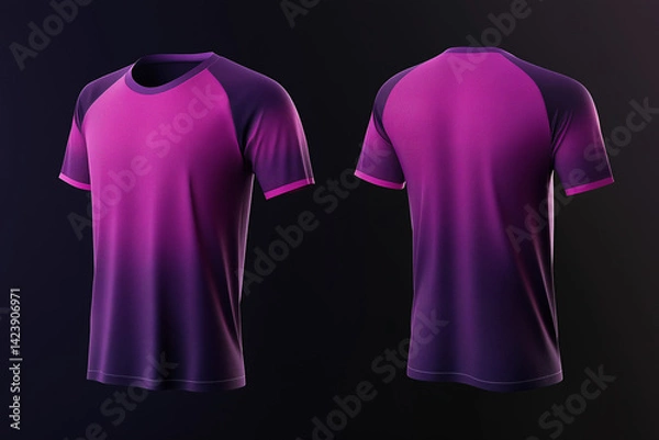 Obraz Purple and pink jersey template for team clubs, jersey sport, front and back isolated on a transparent background, cut out, PNG, T-shirt mockup sports jersey template design