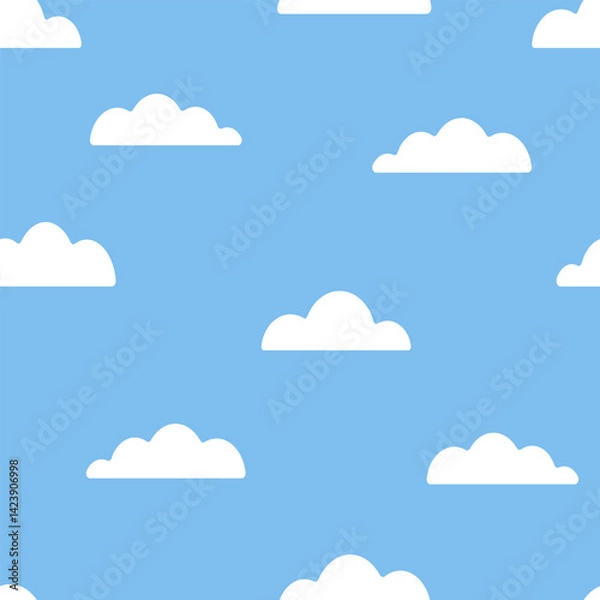 Obraz Cute hand drawn seamless pattern with clouds. Background for kids with smiling clouds. Vector illustration