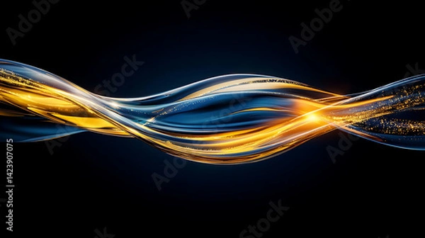 Fototapeta Dynamic flow of light waves abstract digital art modern aesthetics dark background creative perspective